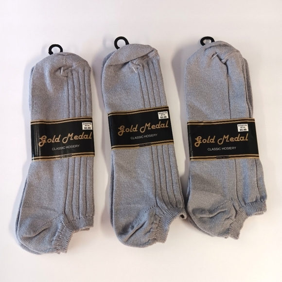 VTG Gold Medal Ankle Socks Lot Cropped USA Size 10-13 Gray Blue Cotton Nylon 80s - Picture 1 of 2